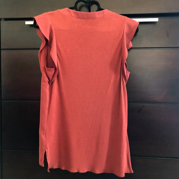 Burnt Red V-Neck Ruffle Sleeve Blouse XS Express - Picture 14 of 16
